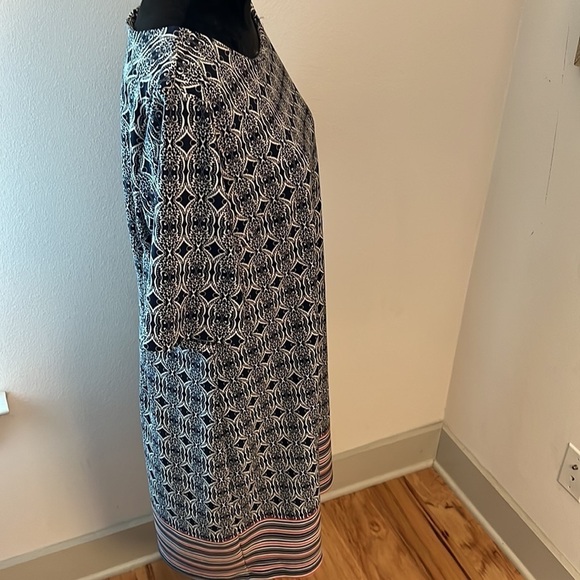 ILE New York short sleeves shift print dress Sz 16 white ivory geometric - Picture 5 of 8